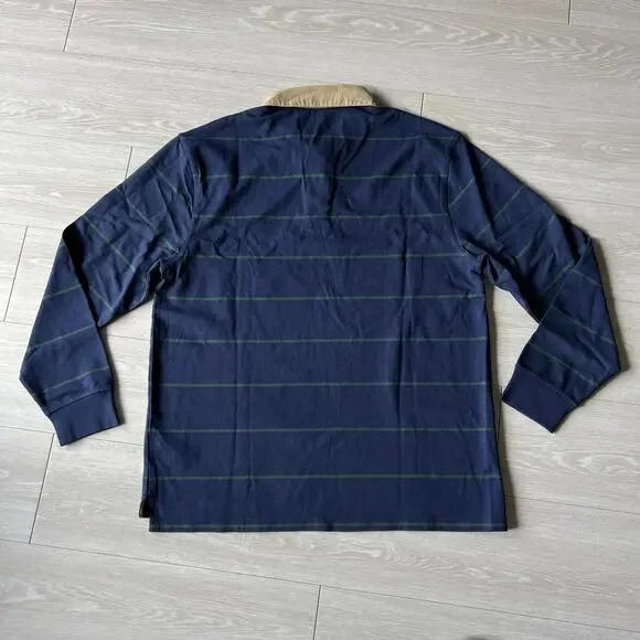 J Crew Rugby Shirt With Corduroy Collar Mens Large Blue Striped - Picture 3 of 11
